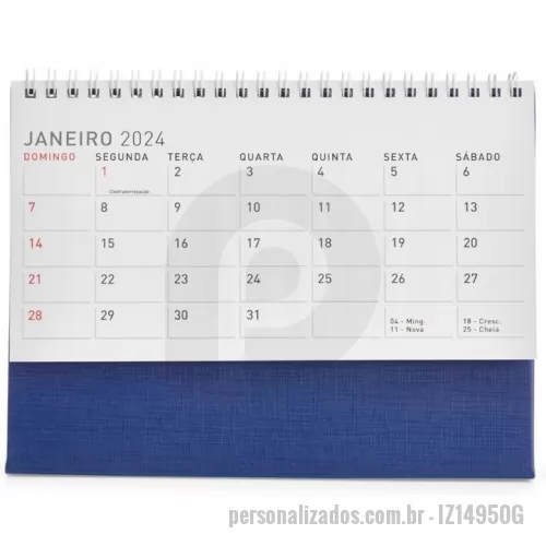 Calendário de mesa personalizado - Calendário de mesa 2024 em papel couche 115g, base em percalux