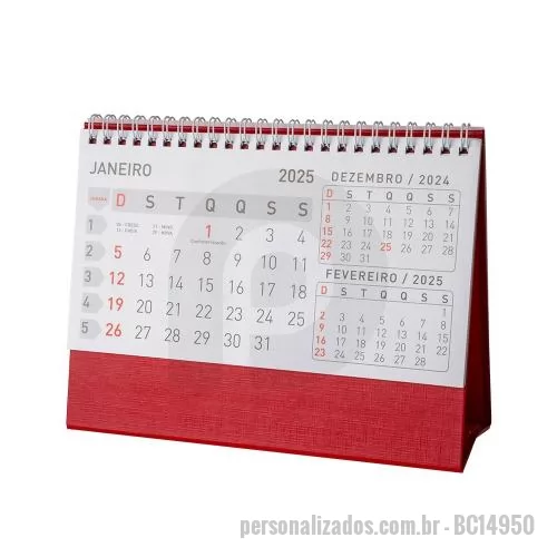 Calendário de mesa personalizado - Calendário de mesa 2025 em papel couche 115g, base em percalux.