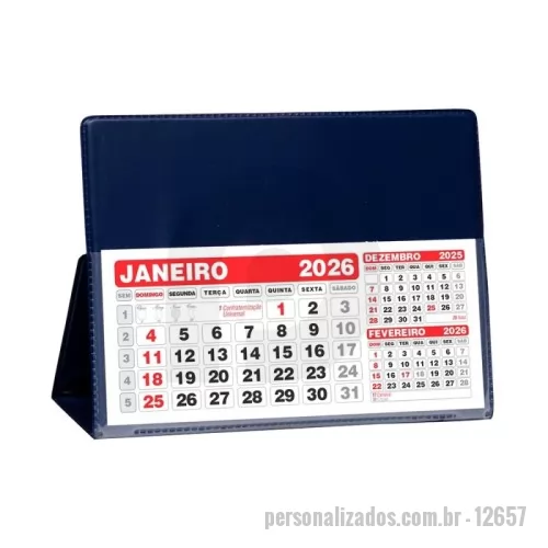 Calendário de mesa personalizado - Prática, reutilizável e funcional, a Base para Calendário de PVC é uma excelente opção de brinde corporativo para manter a marca presente durante todo o ano.  Produzida em PVC branco, possui um bolso plástico para encaixe do bloco de calendário. O calendário pode ser substituído a cada ano, permitindo que a mesma base seja utilizada por muito mais tempo.