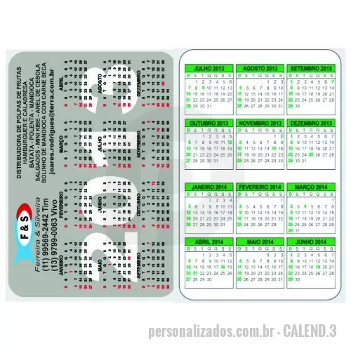 Calendário personalizado - Calendário de mesa, bolso, régua calendário...  Deixa sua marca no cliente 