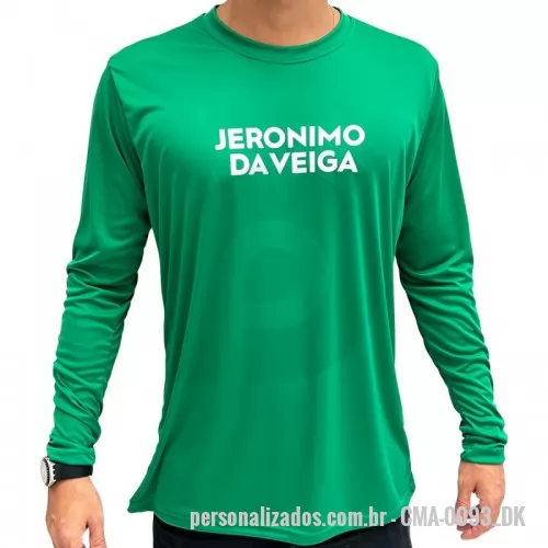 Camisa personalizada - Camisa Poliéster de manga longa, esportiva, com proteção UV 25+. Camisa Dry Fit. Tamanho do P ao GG. Camisa polo em tecido 65% POL E 35% VISC. Tamanho do P ao GG. Camisa promocional, sem acabamento ombro a ombro.