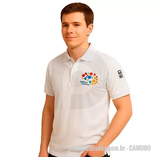 Camisa polo personalizada - Camiseta polo, este brinde personalizado é confeccionado em tecido Piquet, composto por 50% algodão e 50% poliéster, garantindo conforto e durabilidade. Disponível nos tamanhos PP ao EXGG, atende a diferentes necessidades e estilos. Personalizável por serigrafia (até 3 cores inclusas) ou bordado (até 5.000 pontos inclusos), é uma excelente opção para divulgar sua marca. Escolha entre diversas cores e crie um produto exclusivo para sua empresa.