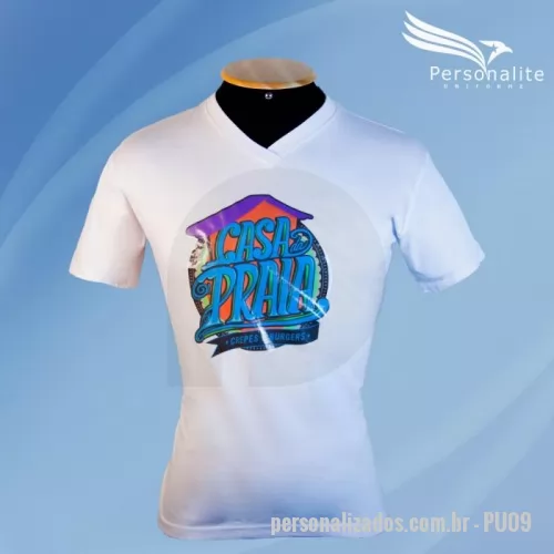Camiseta personalizada - Camiseta com gola V, personalizada com seu logotipo (silk, bordado ou transfer), produzida em tecido Dryfit, Piquet PA ou Poliester com Viscose (PV), disponível em diversas cores e com tamanhos do PP ao EXG.