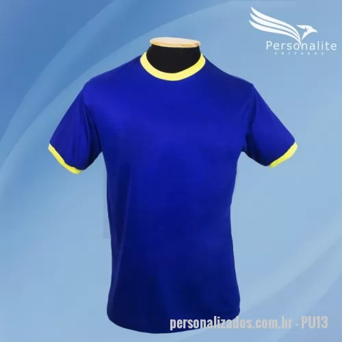 Camiseta personalizada - Camiseta, com gola e punho de outra cor, personalizada com seu logotipo (silk, bordado ou transfer), produzida em tecido Dryfit, Piquet PA ou Poliester com Viscose (PV), disponível em diversas cores e com tamanhos do PP ao EXG.