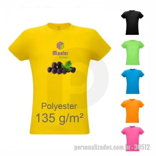 Camiseta personalizada - Camiseta unissex de corte regular em malha 100% polyester fiado  135 g/m2  com fio 30/1 polyester. Com gola em ribana 1,5x1,5 com fita de reforço e com costura dupla nas mangas, barra de fundo e laterais. Tamanhos: P, M, G, GG, XGG