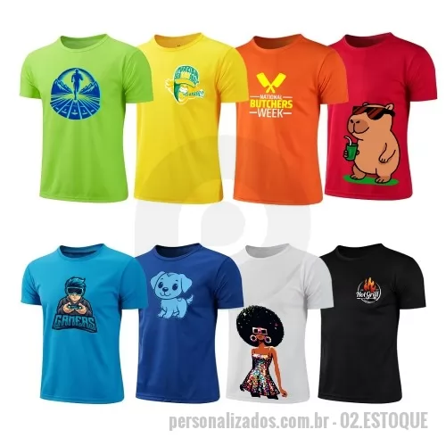 Camiseta personalizada - Camiseta em Algodão, Malha Fria (PV) ou Dry 100% Poliéster. Personalização em Silk, DTF, Transfer Litográfico ou sublimação.