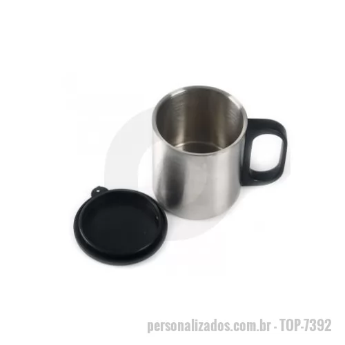 Caneca de Alumínio personalizada - Caneca de inox 180ml com cabo e tampa em plástico resistente(não é térmica).