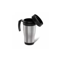 Caneca de inox com tampa, capacidade de 400 ml.