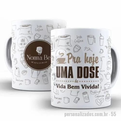 Caneca de cerâmica personalizada - Caneca de cerâmica com capacidade para 325 ml, acompanha caixinha presente de papel kraft.