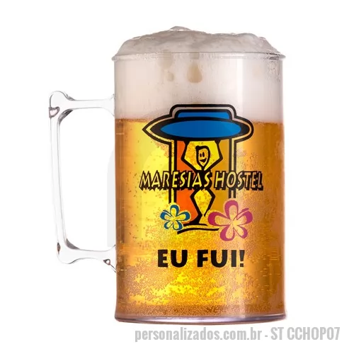 Caneca de chopp personalizada - Canecas Acrílicas Personalizada. Em PS cristal transparente, resistente com alta durabilidade. Ela tem capacidade de 500 ml.
