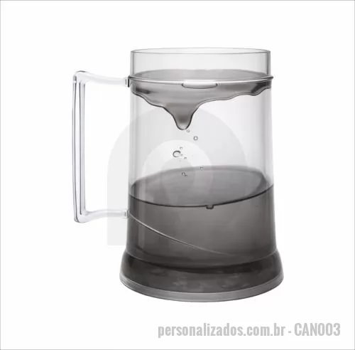 Caneca de chopp personalizada - Caneca de chopp gel congelante com capacidade de 300 ml, produzida em poliestireno, com peso aproximado de 210 gramas, altura de 12,1 cm, diâmetro da boca de 7,0 cm e base de 9,0 cm, desenvolvida com parede dupla contendo gel térmico interno. Esse ge