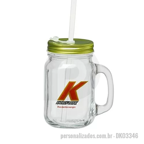 Caneca de vidro personalizada - CANECA RETRÔ 470ML COM CANUDO