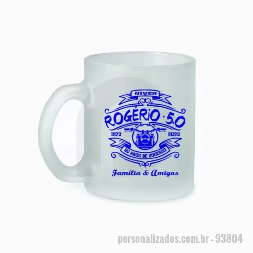 Caneca de vidro personalizada - Caneca em vidro com efeito fosco com capacidade até 340 mL. Fornecida em caixa. ø80 x 97 mm | Caixa: 120 x 88 x 102 mm