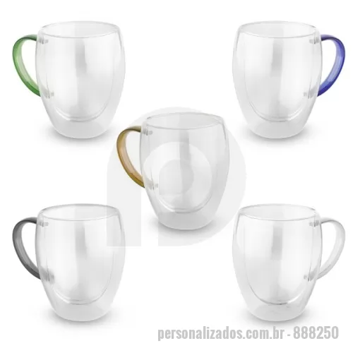 Caneca de vidro personalizada - Caneca de vidro borossilicato com parede dupla, com capacidade de até 350ml.