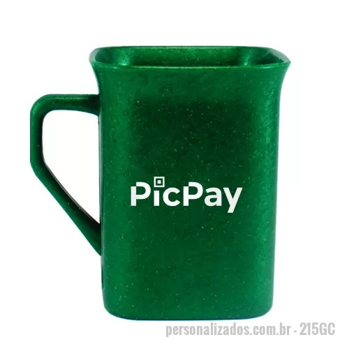 Caneca ecológica personalizada - Caneca Quadrada Green Colors com capacidade para 250ml, agora disponível em 6 cores especiais que utilizam pigmentos orgânicos na fabricação.