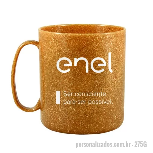 Caneca ecológica personalizada - Capacidade para 400 ml. Caneca redonda Eco Sustentável feita com 50% de fibra natural de coco ou madeira e 50% de Plástico Premium (PP), reduzindo a quantidade de plástico e reaproveitando resíduos renováveis. Design moderno e acabamento impecável, feito em material atóxico e resistente ao microondas e máquina de lavar.