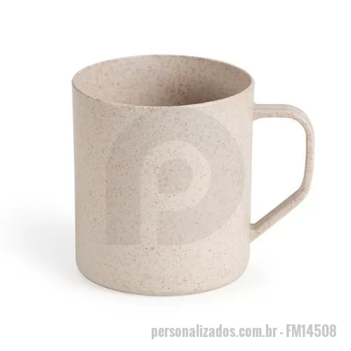 Caneca ecológica personalizada - Descrição: Caneca plástica de fibra de arroz com capacidade de 400ml, livre de BPA.  Altura :  9,4 cm  Largura :  11,4 cm  Circunferência :  26,6 cm  Medidas aproximadas para gravação (CxL):  8,5 cm x 5 cm  Peso aproximado (g):  50