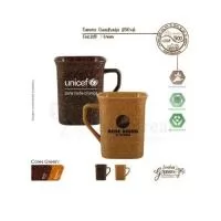 Caneca Quadrada 250ml Green Sustentável feito com 50% de fibra de coco ou madeira e 50% de Plástico Premium (PP). atóxico, resistente à microondas e máquina de lavar, capacidade de 250ml.