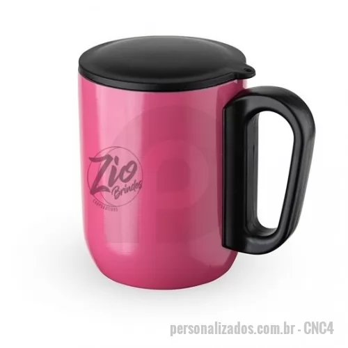 Caneca Inox personalizada - Caneca Inox – CNC4 caneca 230ml parede dupla em Inox, com pegador de plástico, contém tampa plástica para vedação e base com EVA antiderrapante. Pode ser personalizado em laser ou gravação digital UV colorida.