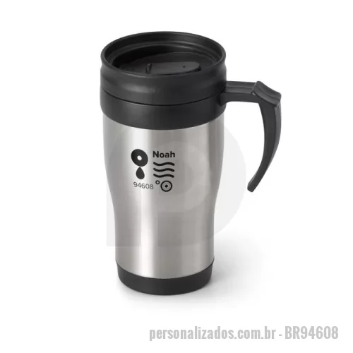 Caneca Inox personalizada - Caneca Inox Personalizada - BR94608 - Caneca de viagem em aço inox e PP com tampa em PP. Capacidade até 420 mL. Preserva as bebidas quentes por 4h e frias por 2h. Certificação EU Food Grade. Fornecida em caixa. - 163085 - Caneca Inox