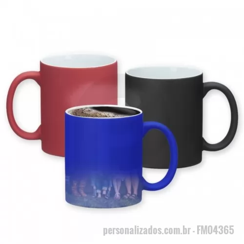 Caneca mágica personalizada - Caneca mágica de 350ml, cerâmica sublimática com acabamento fosco. Cores Disponíveis: AZUL, PRETO, VERMELHO	 