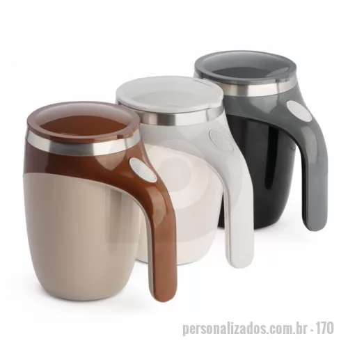 Caneca Mixer personalizada - Caneca plástica mixer em aço inox na parte interna com capacidade de até 380ml. Na parte interna possui uma capsula imantada facilitando a remoção para limpeza da caneca. Ideal para junções de bebidas em pó. Para a função mixer funcionar é necessário 2 pilhas AAA, não acompanha pilha.