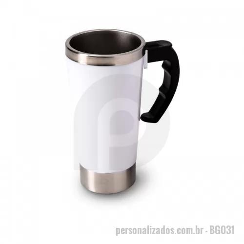 Caneca Mixer personalizada - Caneca térmica mixer com 500ml de capacidade e alça com acionamento elétrico do mixer. Ela possui tampa com vedação antivazamento e abertura para beber. Funcionamento com 2 pilhas AAA.