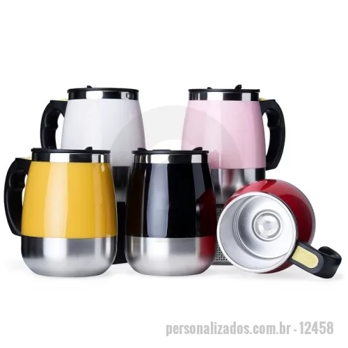 Caneca Mixer personalizada - Caneca com misturador de bebida, parte interna feita em inox parede dupla com capacidade de 350ml, acabamento colorido em plástico. Contém tampa plástica com bocal e trava de segurança. Para o funcionamento, utiliza-se duas pilhas AAA (não acompanha).