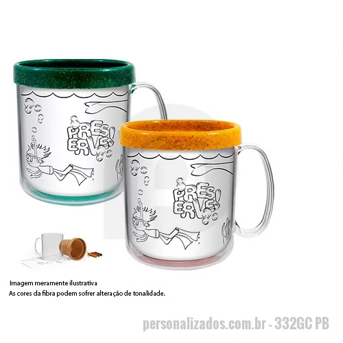 Caneca para colorir personalizada - Caneca Térmica Infantil Green Colors 300ml PB  atóxica, dupla parede que conserva a temperatura, parede interna Eco disponível em 6 cores especiais que utilizam pigmentos orgânicos na fabricação. Acompanha refil de papel com impressão preto e branco. Acompanha  3 unidades de giz de cera para colorir.