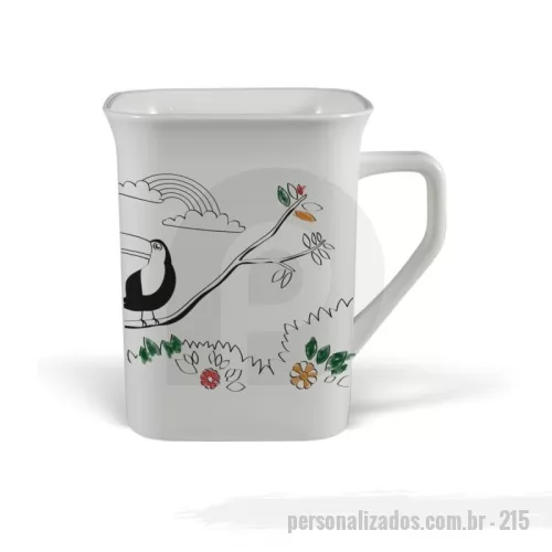 Caneca para colorir personalizada - Produto versátil, com matéria prima de alta resistência e parede lavável que permite à criança desenhar com canetinha hidrocor e lavar com água e sabão para começar de novo. Ideal para o público infantil é uma opção excelente para escolas, comércio/indústria de artigos infantis, bebidas e alimentos.