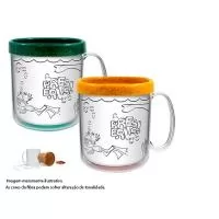 Caneca Térmica Infantil Green Colors 300ml PB  atóxica, dupla parede que conserva a temperatura, parede interna Eco disponível em 6 cores especiais que utilizam pigmentos orgânicos na fabricação. Acompanha refil de papel com impressão preto e branco. Acompanha  3 unidades de giz de cera para colorir.