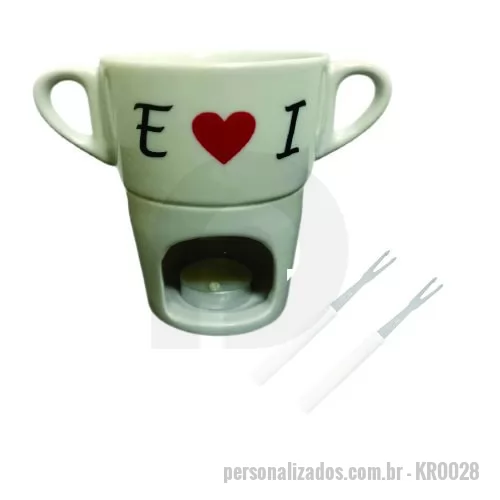 Caneca para fondue personalizada - Caneca fondue em porcelana  280 ml  + Vela Rechaud + 02 Mini Garfinhos