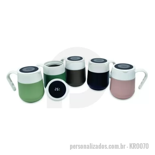 Caneca personalizada - Caneca Térmica 500ml em inox com display LED com termômetro digital na tampa para indicar a temperatura do líquido.  Altura :  12,8 cm  Largura :  13,5 cm