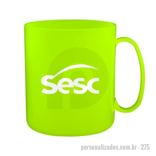 Caneca personalizada - Capacidade de 400 ml. Caneca Redonda fabricado em Plástico Premium (PP) atóxico, cores vivas, acabamento impecável e resistente a microondas e máquina de lavar.