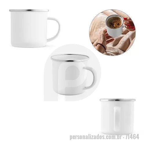 Caneca personalizada - Caneca em esmalte para sublimação. Capacidade até 350mL. Fornecida em caixa branca.