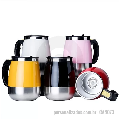 Caneca personalizada - Caneca Metal com Misturador de Bebida