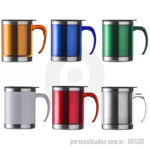 Caneca personalizada -  Caneca acrílica 400ml com detalhe oval no pegador, revestimento interno e detalhes em inox. Tampa plástica resistente com sistema giratório para abertura(não é térmica)