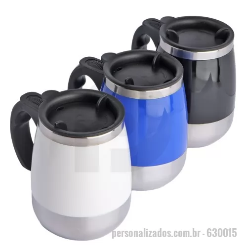 Caneca personalizada - Caneca plástica mixer em aço inox na parte interna com capacidade de até 400ml. Ideal para fazer a junção de suas bebidas em pó. Para a função mixer funcionar é necessário 2 pilhas AAA, acompanha pilha.