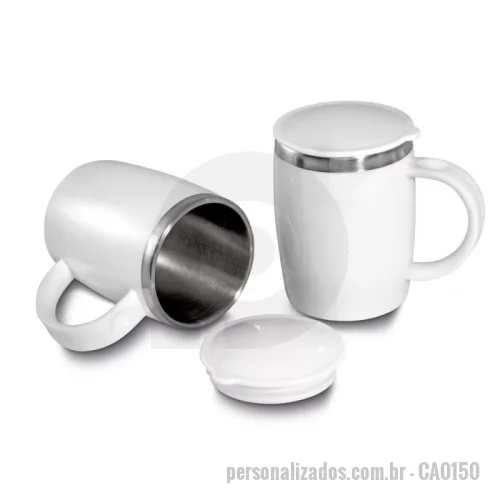 Caneca personalizada - Caneca plástica com área interna em inox,com capacidade de 400ml. A caneca possui tampa de fechamento através de um encaixe feito por um anel de silicone. Plástico utilizado PP (Polipropileno).
