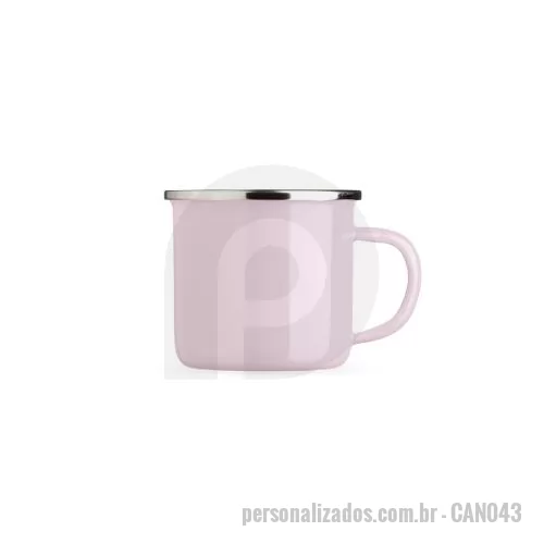 Caneca personalizada - Produzida em inox com acabamento esmaltado e capacidade de 370ml, esta caneca combina leveza, resistência e visual retrô em uma peça versátil para o dia a dia. Seu interior claro valoriza a bebida, enquanto a borda metálica confere um detalhe elegant