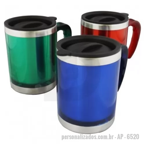 Caneca personalizada - Caneca acrílica 400ml com detalhe oval no pegador, revestimento interno e detalhes em inox. Tampa plástica resistente com sistema giratório para abertura(não é térmica).