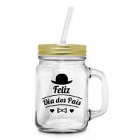 Caneca Personalizada Retro Vidro 470ml com Tampa Cores Sortidas e Canudo