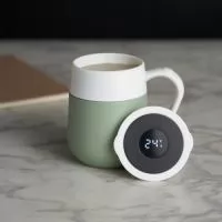 Caneca Térmica 500ml em inox com display LED com termômetro digital na tampa para indicar a temperatura do líquido.