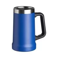 Caneca térmica de inox com pegador plástico, capacidade de 700ml. Material livre de BPA.