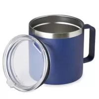 Caneca térmica de inox 450ml com parede dupla e tampa com acesso ao bocal.  Altura :  10,3 cm Largura :  13 cm Circunferência :  31,5 cm Medidas aproximadas para gravação (CxL):  7 cm X 6 cm Peso aproximado (g):  283  Conservação líquidos quentes: 1h30 Conservação líquidos gelados: 6h00 Conservação líquidos com gelo: 8h00