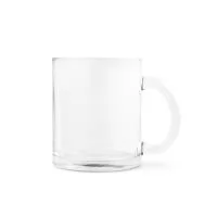 Caneca produzida em vidro transparente, indicada para sublimação, com capacidade de até 350 ml e fornecida em caixa presente. Sua superfície permite receber artes, logotipos, mensagens e identidades visuais, transformando cada peça em um item exclusi
