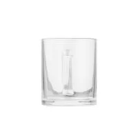 Caneca produzida em vidro transparente, com capacidade máxima de 350ml e formato cilíndrico que oferece espaço adequado para diferentes tipos de bebida. A base espessa proporciona melhor apoio sobre mesas e bancadas, enquanto a alça arredondada facil