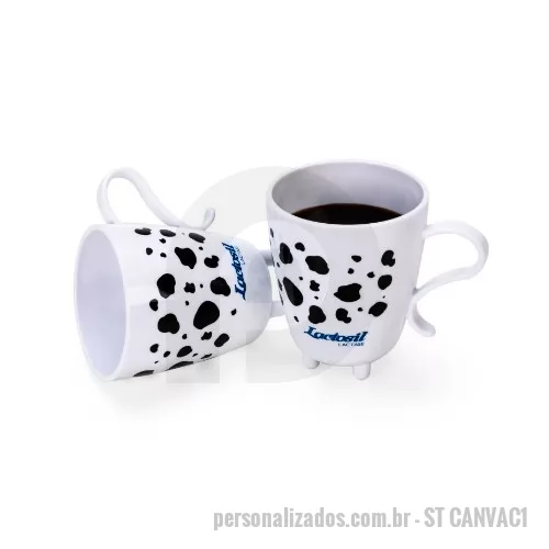 Caneca plástica personalizada - Caneca de vaca personalizada, confeccionada em PP, possui boa área de impressão e possui formato personalizado de vaca. Brinde de baixo custo ideal para ações de marketing.