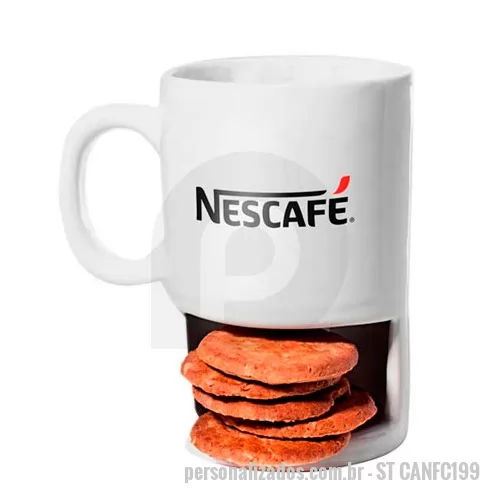 Caneca porcelana ou cerâmica ou vidro personalizada - Caneca grande de porcelana personalizada, ela possui compartimento para colocar bolacha e capacidade de 300 ml. A impressão é feita em decalque em até cores. Brinde diferente para presentear clientes e colaboradores