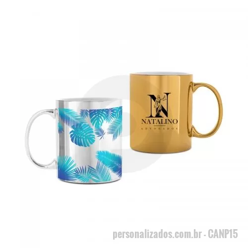 Caneca porcelana personalizada - Caneca de Porcelana Metalizada Personalizada